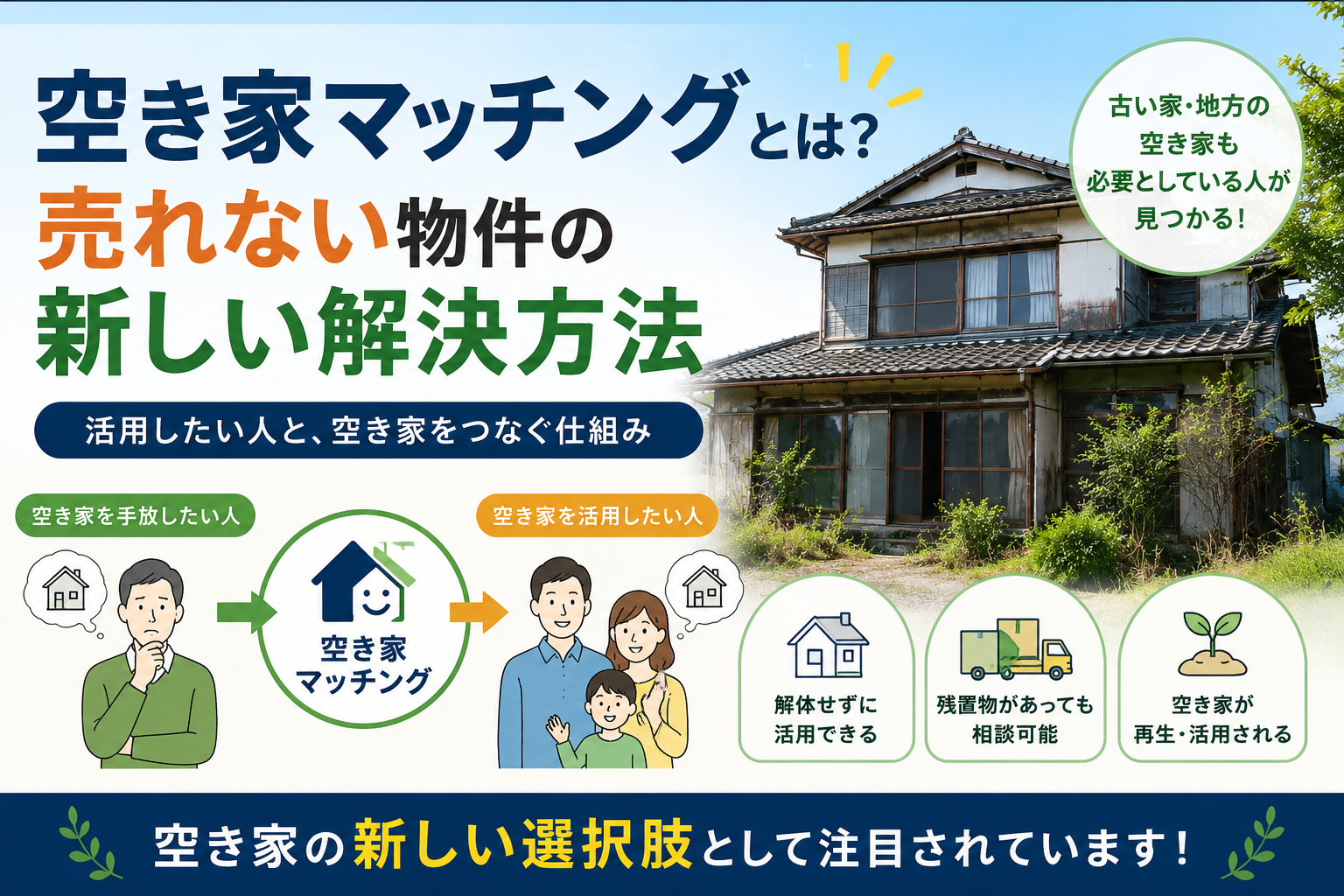 空き家マッチングとは？売れない物件の新しい解決方法