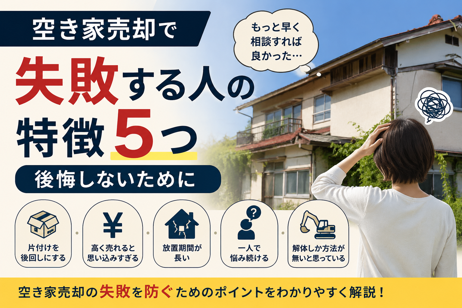 空き家売却で失敗する人の特徴5つ｜後悔しないために