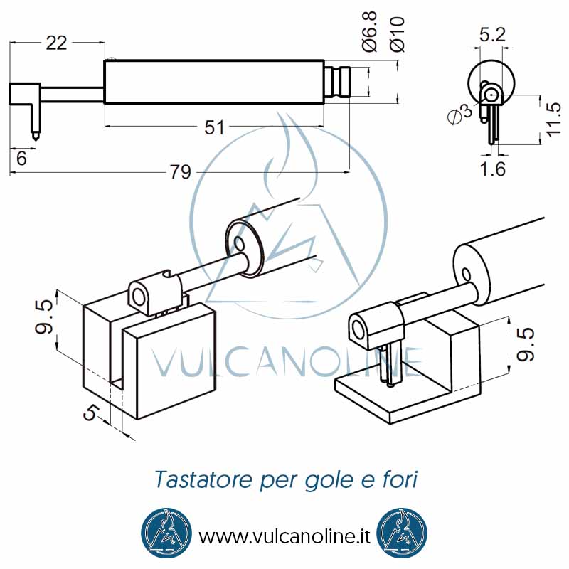 Dimensioni tastatore per gole e fori