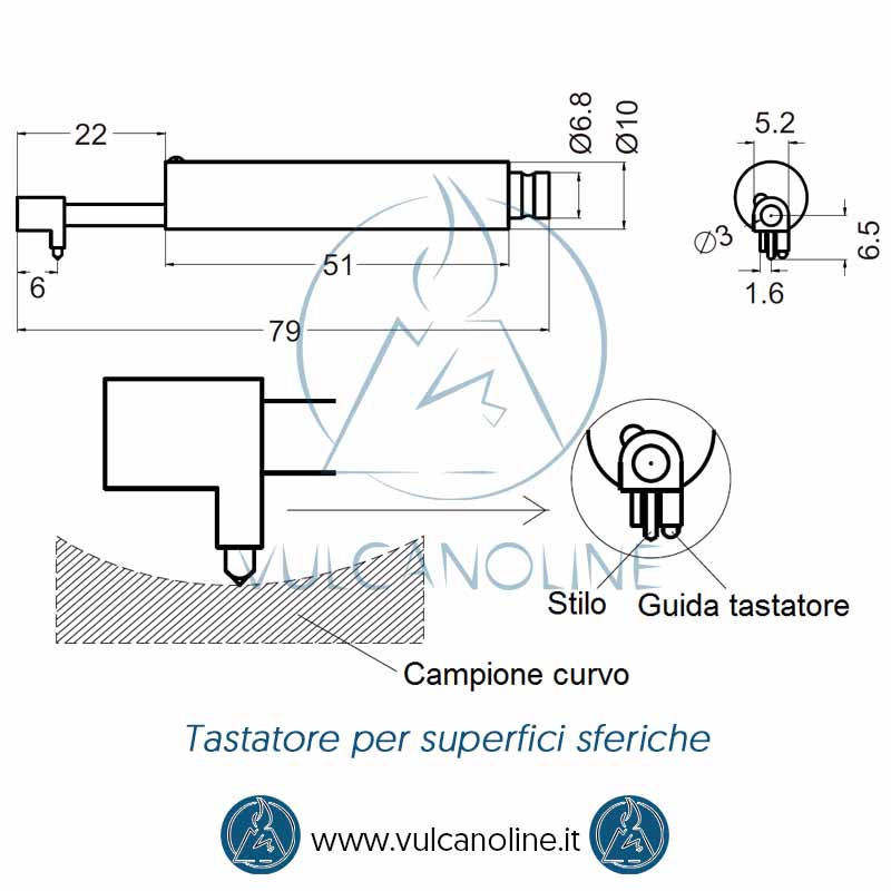 Tastatore per superfici sferiche per rugosimetri