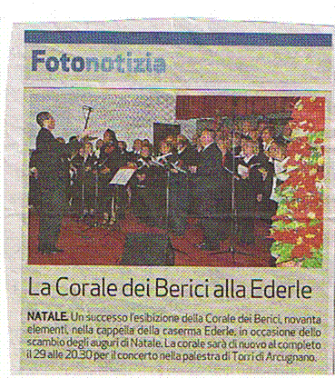 Il Giornale di Vicenza Dic. 2009 per concerto corale in Caserma Ederle