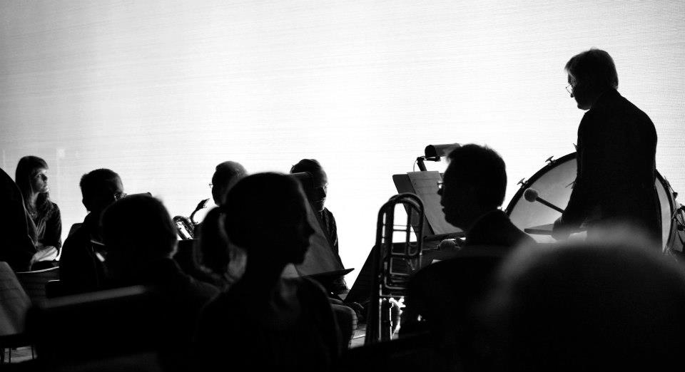 Opera Park (2013). The image shows musicians and audience in black and white. Photo by Sarah Tehranian.
