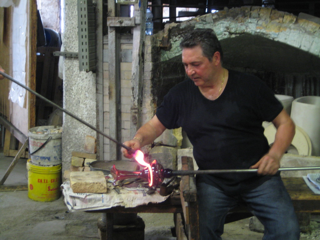 Murano glass worker. The glass has around 1300degreeC!