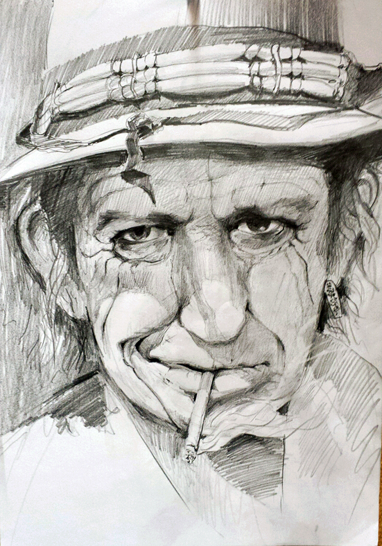 Keith Richards, Bleistiftzeichnung, 40 cm x 50 cm