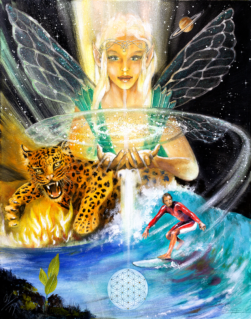 Wandbild Das Universum / Sakis-Tarot, gemalt von Jopie Bopp, Leinwandbild, Hochformat, Farbe Bunt, 