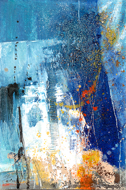 Kleines Wandbild Himmelwärts, Hochformat, Farben Blau und Weiß, gemalt von Jopie #Blau #abstraktemalerei #jopie #jopiebopp 