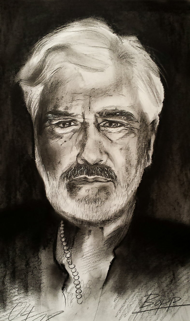 Mario Adorf, Pastellkreide schwarz, 30 cm x 40 cm