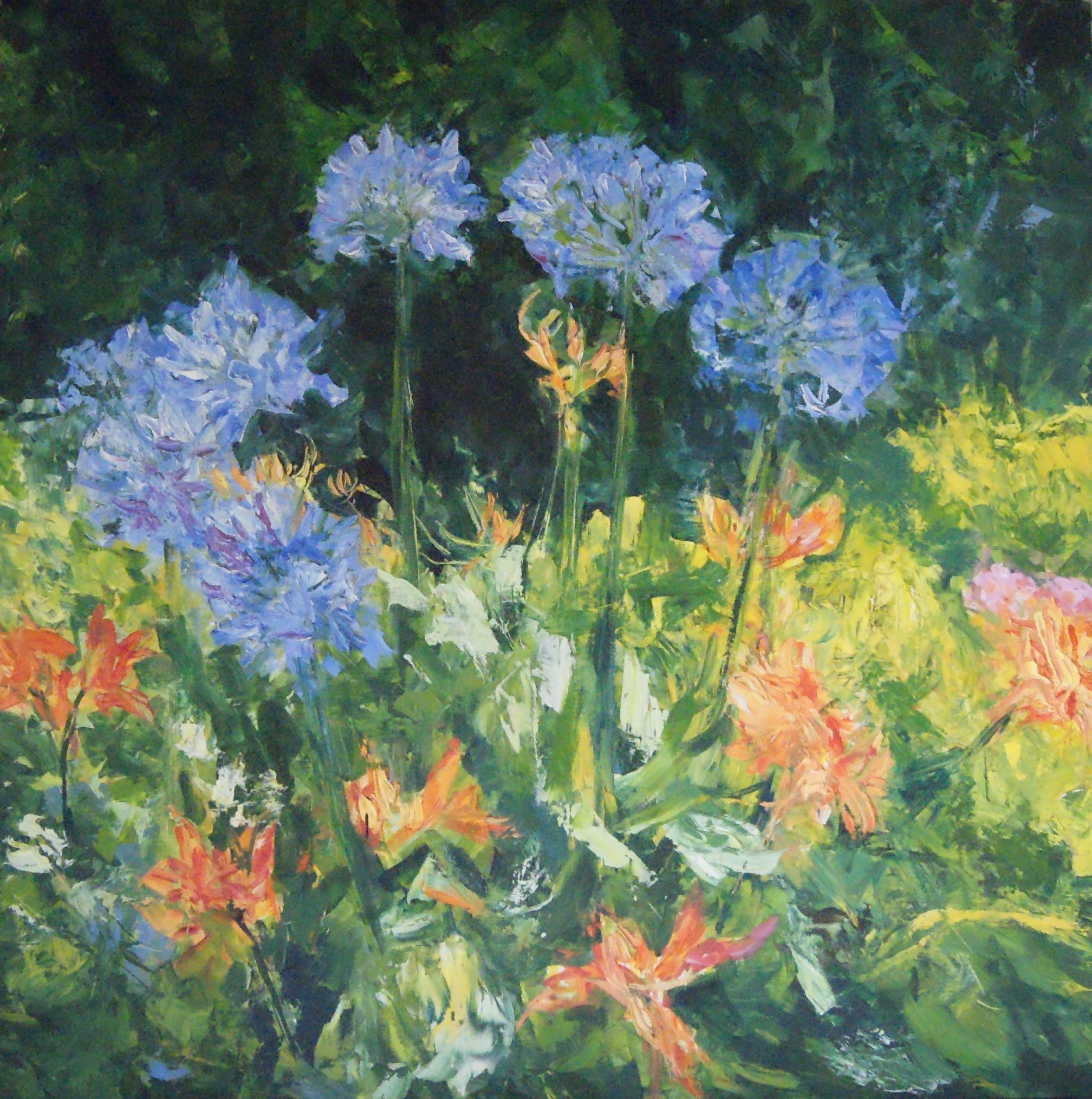 Agapanthus & day lilies 100x122cm 