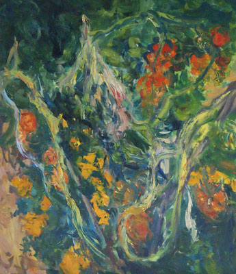 Tomato vines & french marigold 71x61cm