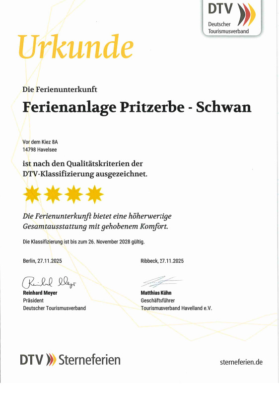 DTV Klassifizierung für die Ferienwohnung Schwan