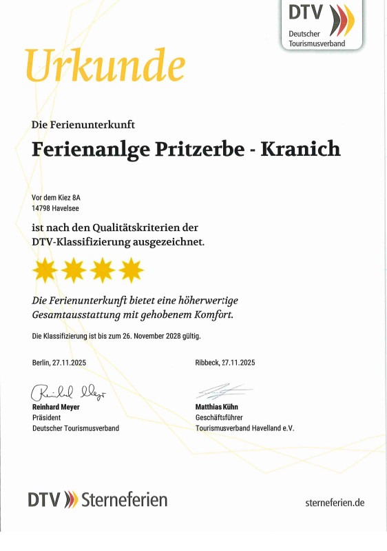 DTV Klassifizierung für die Ferienwohnung Kranich
