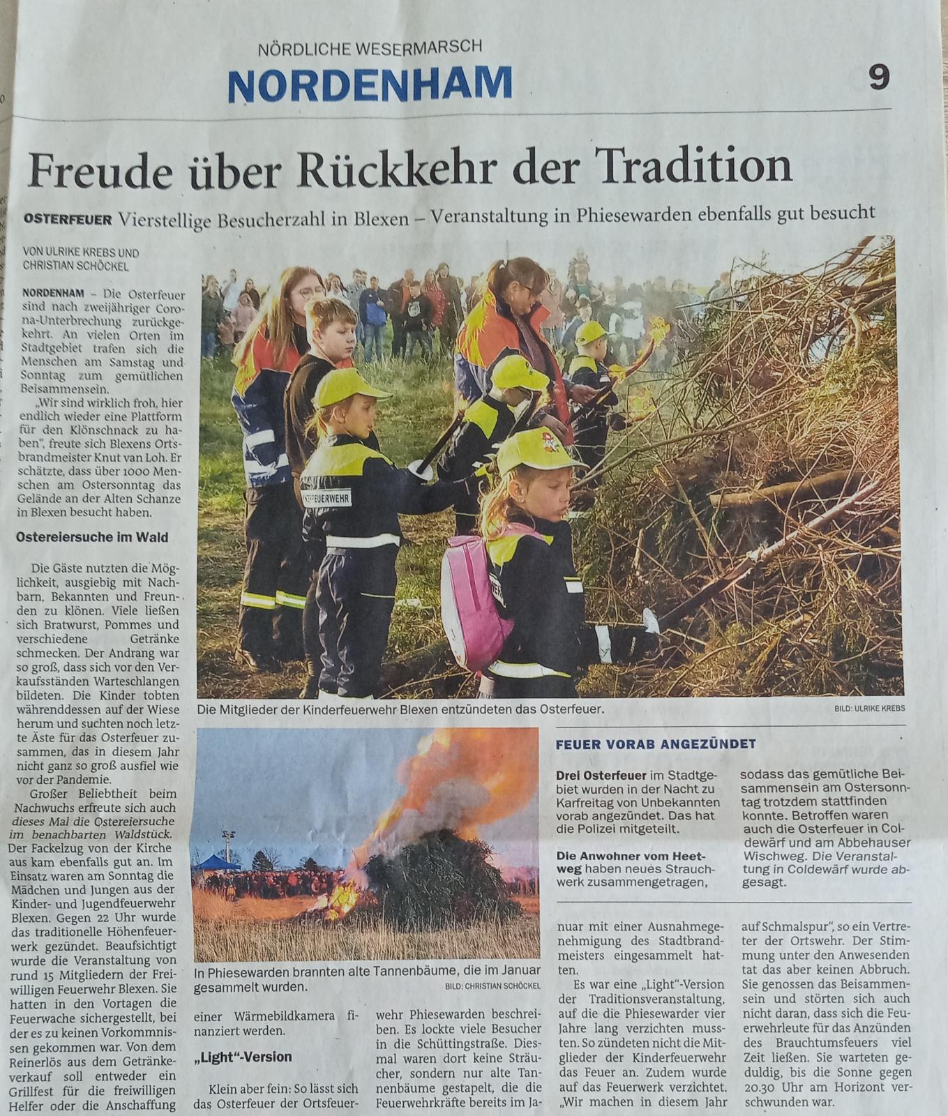 Zeitungsartikel der Nordwest-Zeitung vom 19.04.2022 
