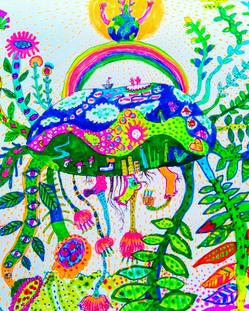 「Love's earth 」　23×19㎝　Color pen,Ballpoint pen,Paper  2018