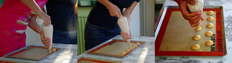 Tours de mains et mise en place de l'appareil à macarons à la poche à douille