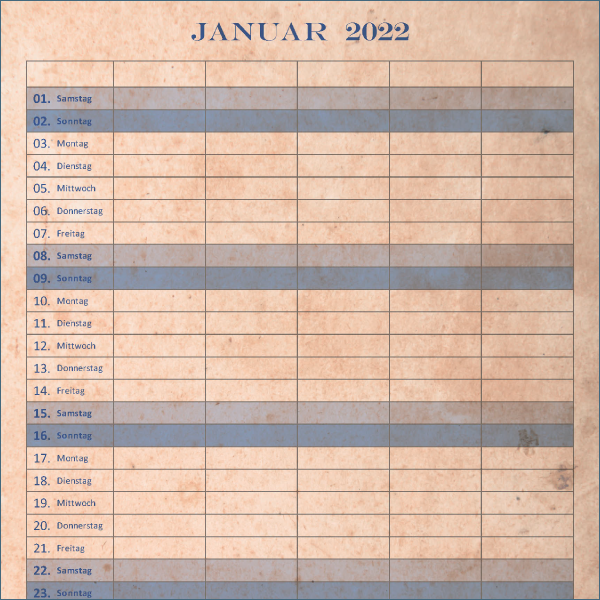 Kalender 2022 farbig