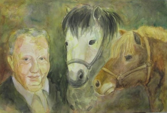Opa mit Ponys  2009;  Gouache auf Leinwand;  100x70 cm  Privatbesitz