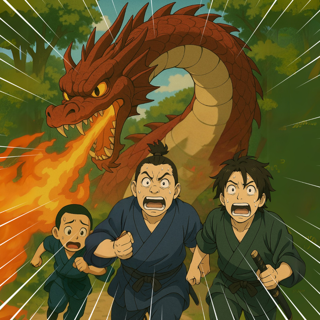 龍の姿のドローンで３人の追手を追い払え！