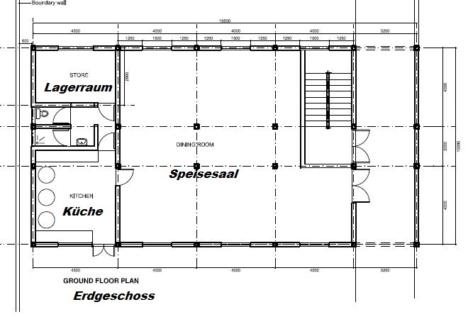 Plan für das Erdgeschoss den neuen Küchengebäudes / Plan of groundfloor of the new kitchen building