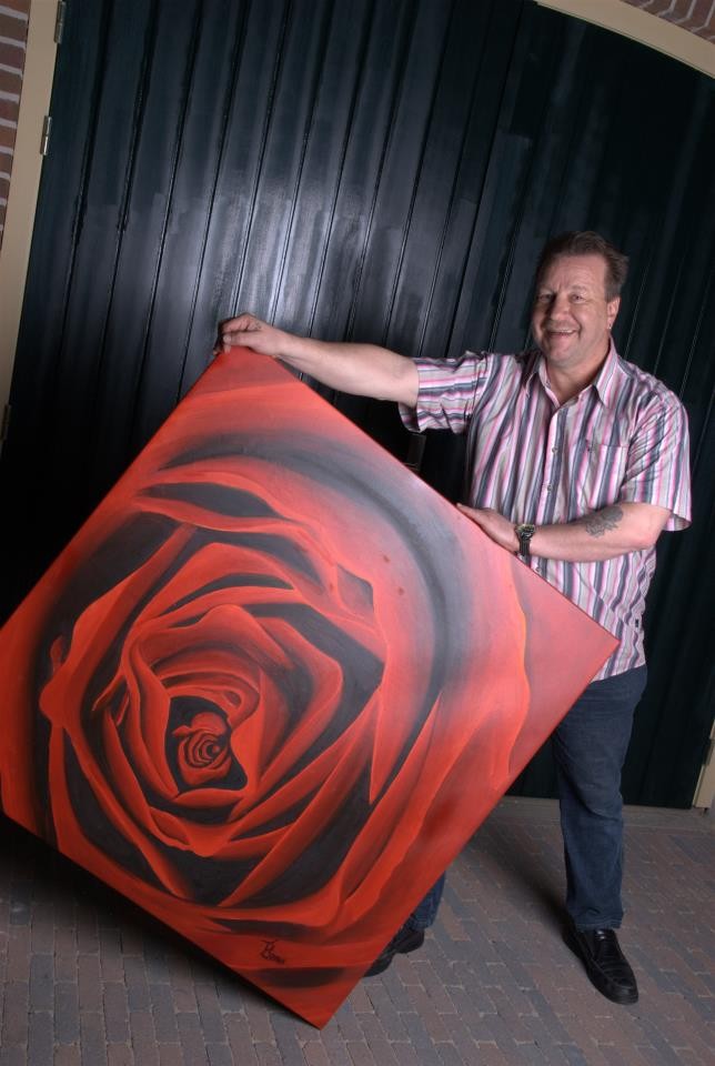 XL Rose acryl / Olieverf schildeij 100 x 100 cm