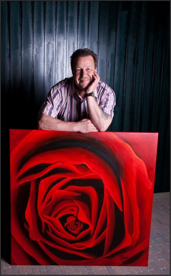XL Rose acryl / Olieverf schildeij 100 x 100 cm