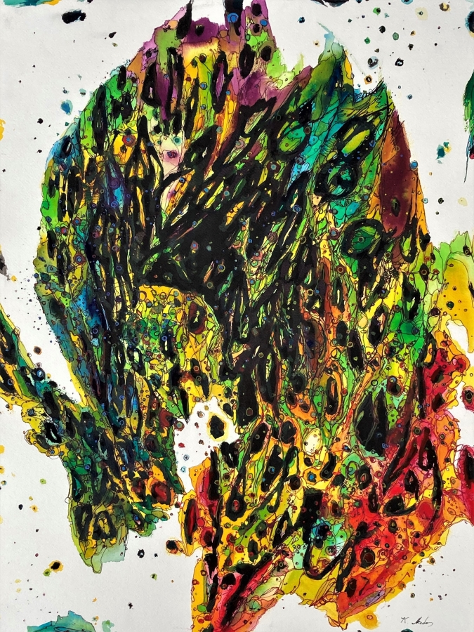 "The World of Cosmic Tree #14", acrylic ink drawing, 24x18", 2023