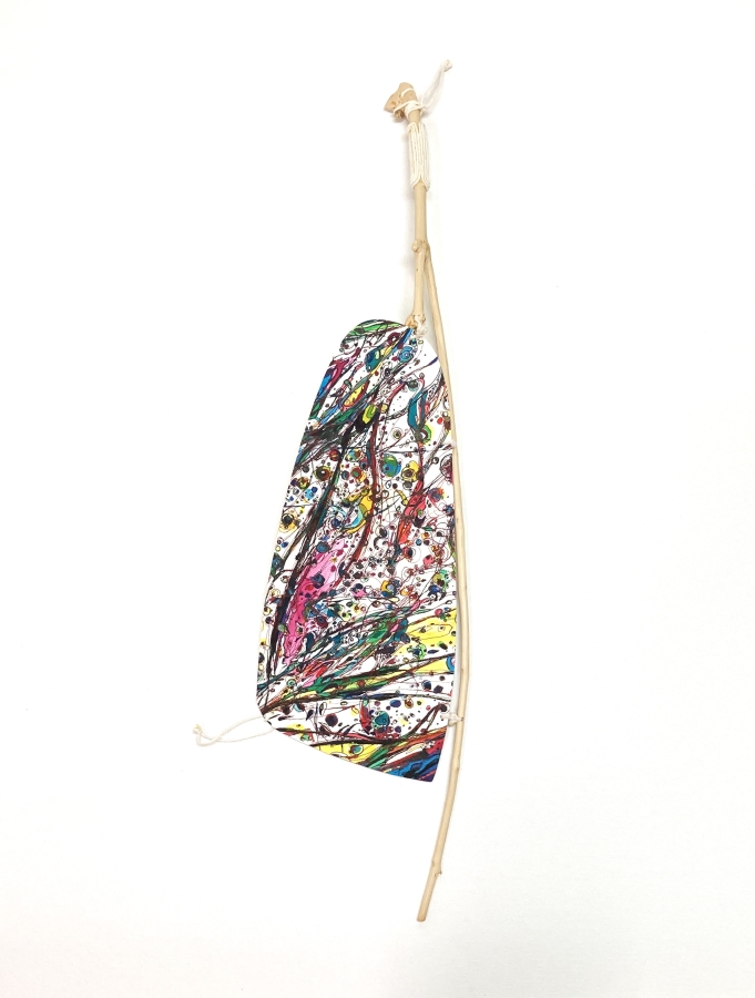 Cosmic Leaf k-4, acrylic ink assemblage,27x7", 2024