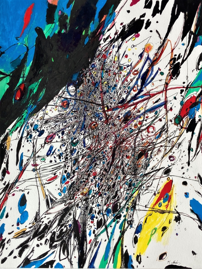 "The World of Cosmic Tree 7", acrylic ink drawing, 24x18" ,2023, (private collection)