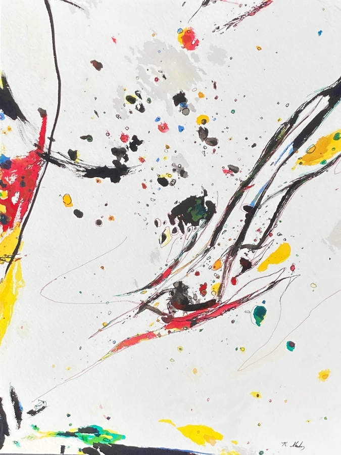 Views of Cosmic Tree #3 Acrylic ink over watercolor paper 16”x12” (2024) 