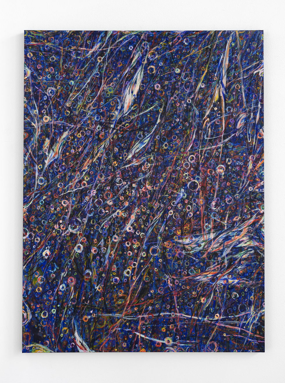 "Suns, Stars and Cosmic Tree #26" acrylic on canvas, 48"x 36", 2021, $2,500 (photo by Aaron Wessling)