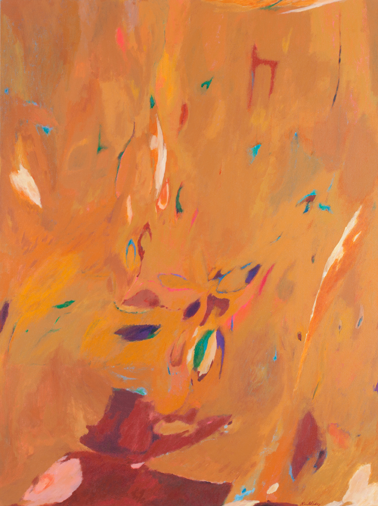 "Suns, Flares and Cosmic Dusts #4" ,acrylic on canvas (48"x36"), 2014", available $2,000 (photo-Aaron Johanson)