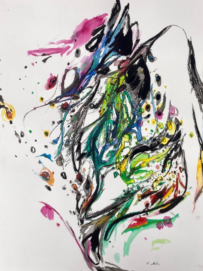 "The World of Cosmic Tree #15", acrylic ink drawing, 24x18" ,2023, $600