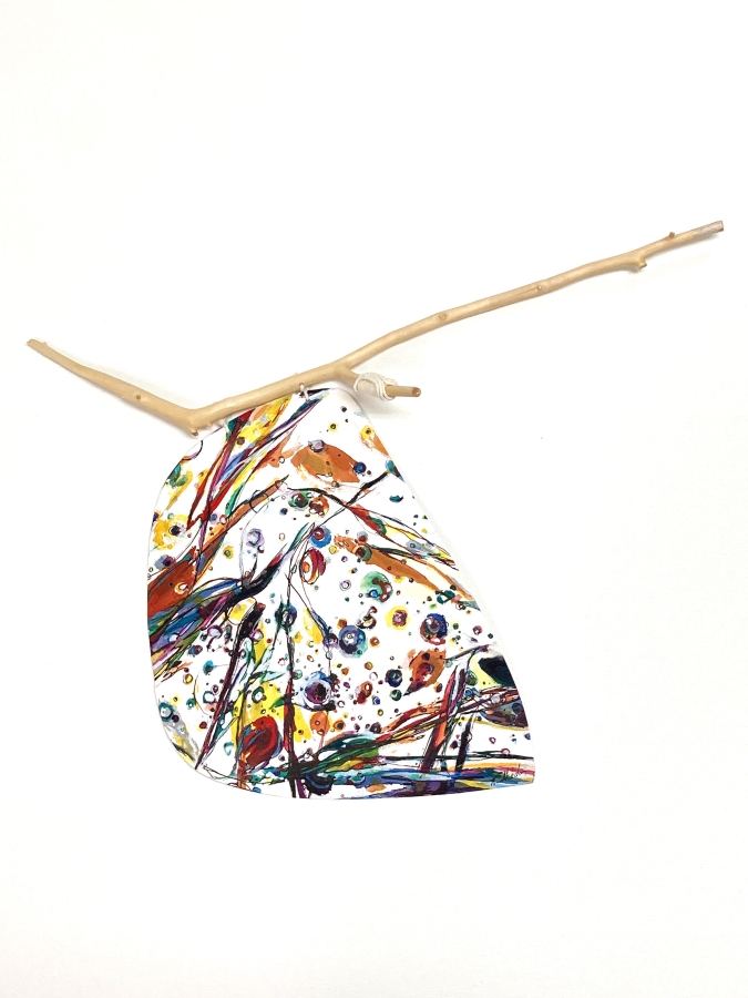 Cosmic Leaf k-5, acrylic ink assemblage,17x20", 2024