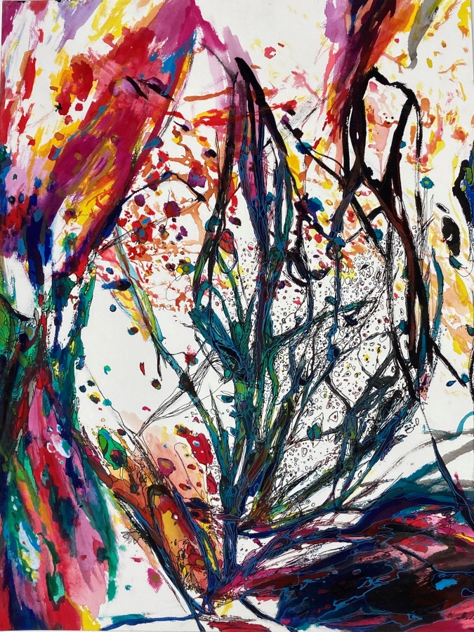 "The World of Cosmic Tree #17", acrylic ink drawing, 24x18" ,2023, (private collection)