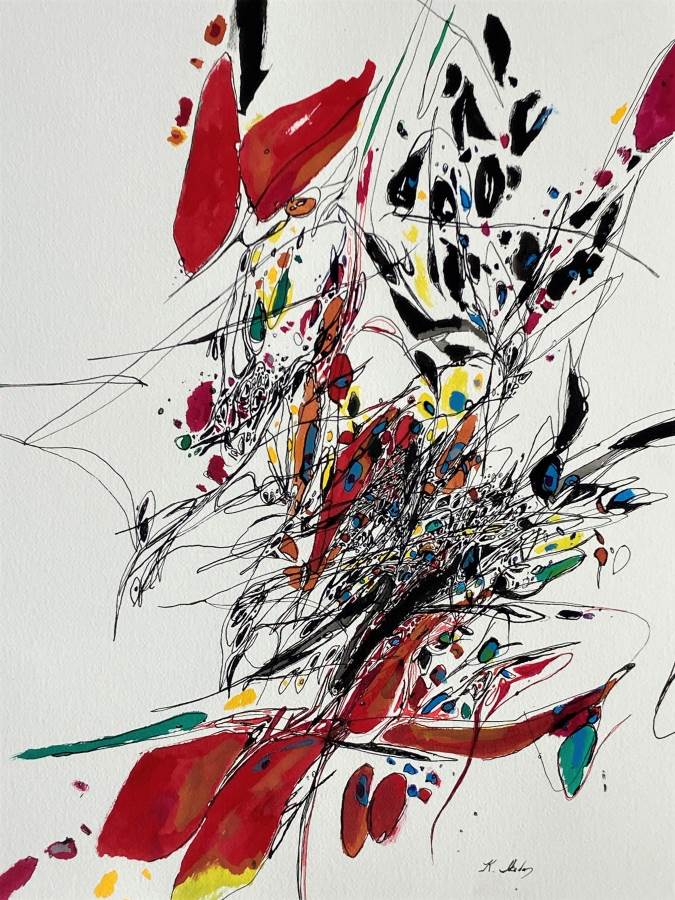 "The World of Cosmic Tree #8", acrylic ink drawing, 24x18" ,2023, (Hallie Ford Museum collection, Salem, Oregon)