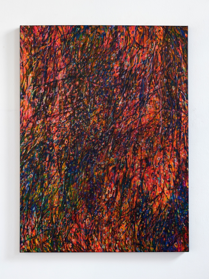 "Suns, Stars, and Cosmic Tree #31", acrylic on canvas (48"x36"), 2023, (photo- Aaron Wesling)