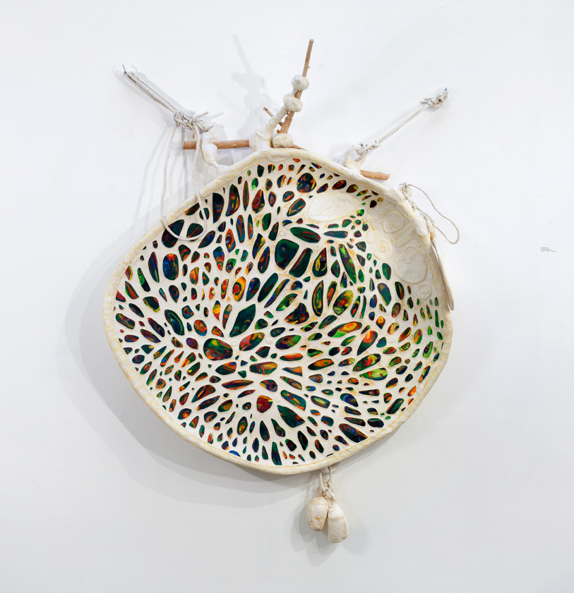 "Cosmic Leaves #5", 2016 mix media assemblage, "70x5, $6,000                                              2", available  $4,000