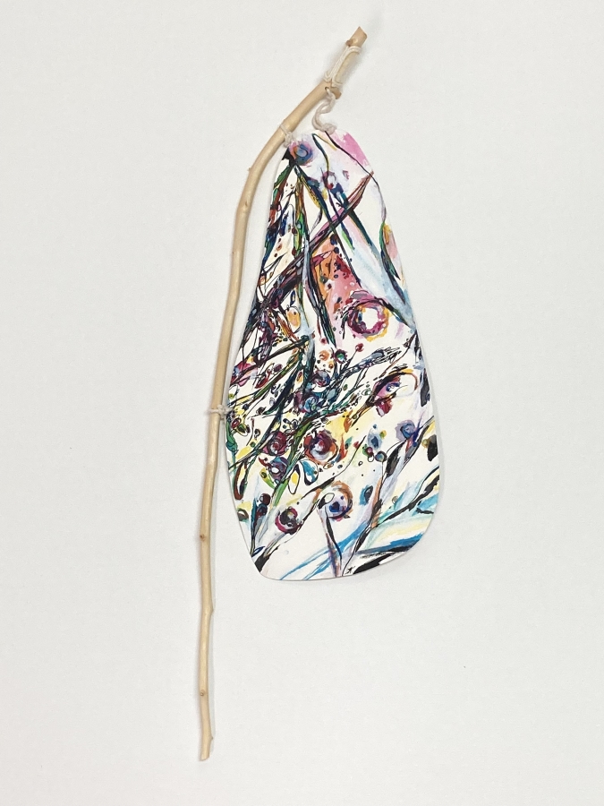 Cosmic Leaf k-3, acrylic ink assemblage,25x8.5", 2024