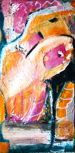"Mutter mit Kind" .mixed media, 40x80 cm , BNR. 403