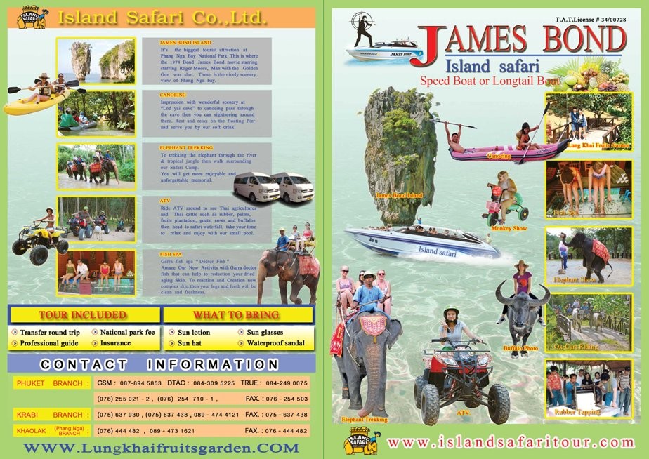 Dieser Flyer hatte uns dazu animiert die Eintagestour in den Phang Nga Nationalpark inkl. James Bond Felsen und andere Extras zu buchen. Für ganze 1200 Baht/31 € zum Tageskurs, wahrlich ein Schnäppchen!
