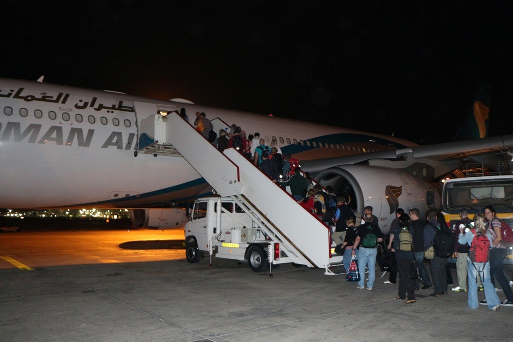 Boarding in Muscat (Oman) zum Weiterflug nach Frankfurt
