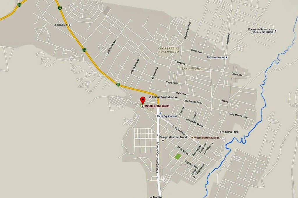 Die Karte von San Antonio de Pichincha der Standort, 23 km nördl. von Quito
