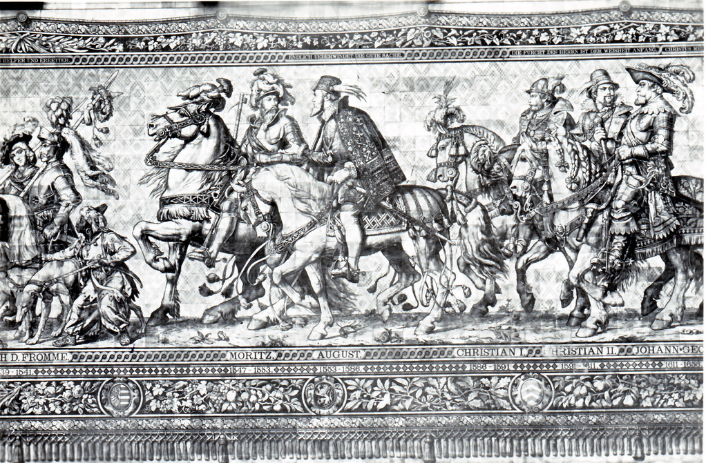 Historisches Wandbild, Meißner Kachelmalerei - Fürstenzug, 1541 - 1650