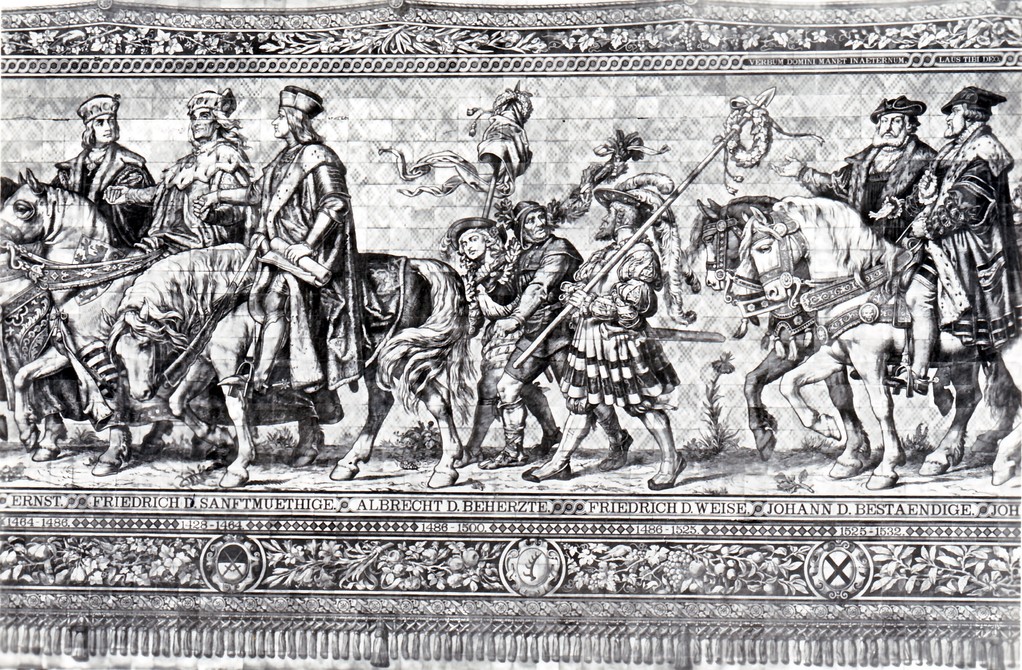 Historisches Wandbild, Meißner Kachelmalerei - Fürstenzug, 1464 - 1523