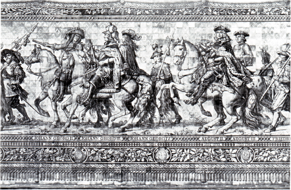 Historisches Wandbild, Meißner Kachelmalerei - Fürstenzug, 1656 - 1763