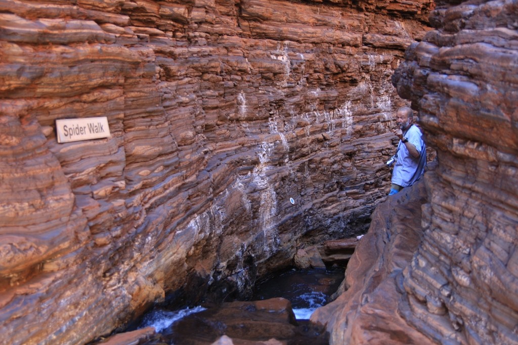 Immer tiefer geht es in den Hancock Gorge, für mich als ehem. Bergsteiger eine feine Sache, ich fühlte mich sauwohl, zumal hier unten die Temperaturen zum aushalten waren.