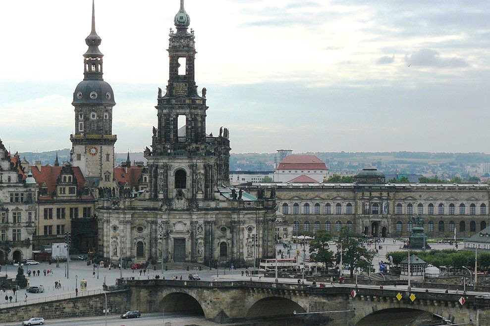 ...das erste Mal für Hannelore, die Augustusbrücke, Hofkirche und Theaterplatz von oben