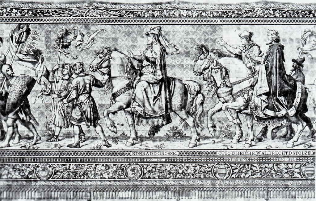 Historisches Wandbild, Meißner Kachelmalerei - Fürstenzug, 1127 - 1195