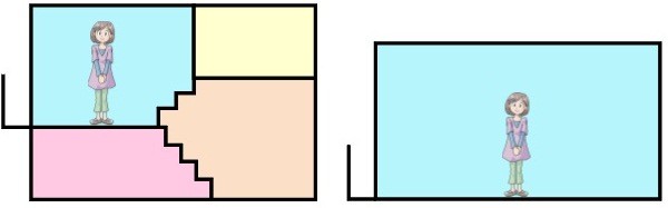 部屋を縦割りにした図面　一般プランと井戸プラン