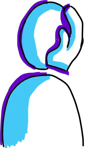 Illustration einer abstrahierten Person mit einer Hand am Ohr und Wange in Streichel-Haltung.