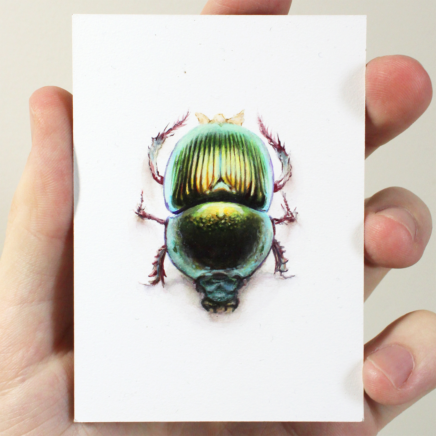 "Green Scarab"  Acrylic on Panel, 3,5x2,5in, 2019